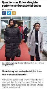 William ruto and rachel ruto. Kiigen K Koech On Twitter William Ruto Apparently Fought For His Daughter June Ruto Qualified To Get The Top Diplomatic Job Is Italy Arror Kimwarer Dams Scandal Happened Using Fmr