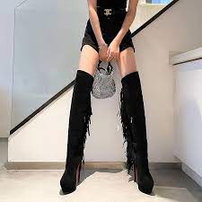 Amazon.com | ATSUYO Womens Thigh High Boots Sexy Tassel Suede Platform Stiletto  Heel Womens Over The Knee Boots High Heel Boots With Side Zipper Autumn And  Winter,Black,4 | Over-the-Knee