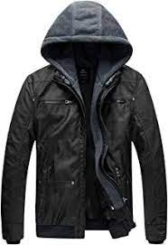 Wantdo Men S Faux Leather Jacket With Removable Hood Motorcycle Jacket Vintage Warm Winter Faux Leather Jacket Men Leather Jacket With Hood Jackets Men Fashion