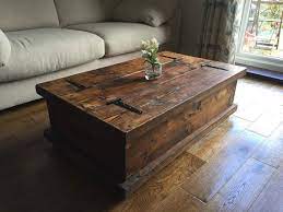 Tan leather coffee table chest trunk with antique leather trim. Rustic Chunky Coffee Table Storage Chest Hand Made Solid Oak Finished Pine Country Style Free Pos Chest Coffee Table Rustic Coffee Tables Diy Coffee Table