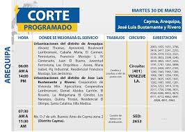 Conoce las zonas y horarios. Arequipa Corte De Servicio Electrico En 3 Distritos Este Martes 30
