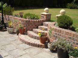 Retaining Wall With Curved Steps St Helens Brickwork Sloped Garden Brick Wall Gardens Garden Retaining Wall