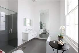 Tiles are thin objects, usually square or rectangular in shape. White Walls Grey Floors In The Bathroom Grey Flooring Grey Walls White Trim Grey Floor Tiles