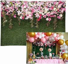 Grass backdrop with flowers and balloons. Amazon Com Funnytree 7x5ft Durable Fabric Green Lawn Flower Wall Photography Backdrop No Wrinkles Summer Nature Grass Leaves Floral Background Baby Shower Birthday Wedding Party Decoration Banner Photo Booth Camera Photo