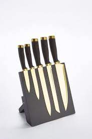 Image For 5 Piece Black And Gold Knife Block Set From Studio Gold Kitchen Accessories Knife Block Set Knife Block