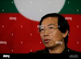 In this photo taken May 20, 2005, Yawd Serk, leader of the Shan State Army,  a minority group who are still fighting against the Myanmar government,  speaks in front of the Shan