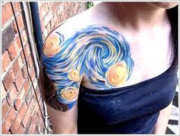 Nightshade studios, rochester, new york. Water Gogh Starry Night Tattoo On Girl Upper Shoulder