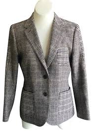 Brooks Brothers Black White Red Fleece Plaid Boyfriend Blazer Size 10 M