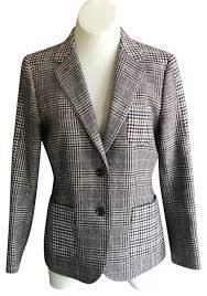 brooks brothers black white red fleece plaid boyfriend blazer size 10 m