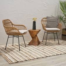 Noble House Draven Indoor Woven Wicker Chairs With Cushions Set Of 2 Light Brown Beige Finish Walmart Com In 2020 Noble House Wicker Chairs Cushions