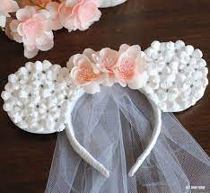 Flower mickey ears, retro mickey ears, flower minnie ears, flower and garden festival ears, mickey ear headband, 3d printed ears. Bride Minnie Mouse Ears