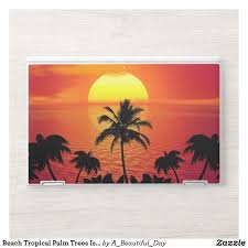 Beach Tropical Palm Trees Island Sunset Sunrise Hp Laptop Skin Zazzle Com In 2020 Palm Tree Island Sunset Painting Cool Drawings