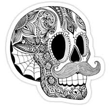 Black And White Candy Skull Tattoos Mustache Sugar Skull Black White Sticker By Tammy Wetzel Sugar Skull Tattoos Skull Skull Tattoo Design