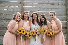 What are some cheap flowers for weddings? Colors Wedding Sunflower And Peach Rose Wedding Peach Bridesmaid Dresses