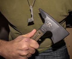 RMJ Tactical Mini Jenny Tomahawk 9.4" Overall, Hyena Brown G10 Handle,  Kydex Sheath with MOC Straps