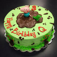Easy Birthday Cake Ideas For 3 Year Old Boy Peppa Pig George And Mr Dinosaur Characters Birthday Cake For 3 Year Old Molded Fondant Characters Buttercream Backgr Peppa Pig Cake Pig Cake No Bake Cake