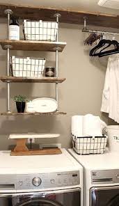 Laundry room orgainzation, rustic top shelf garment rack, farmhouse rustic clothing rack, modern soap and towel rack with wood shelf. Best Rustic Barn Wood Decor Ideas For Home Accents 63 Homely Laundry Room Storage Shelves Laundry Room Storage Small Laundry Room Organization