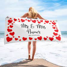 Custom Mr Mrs Wedding Beach Towels Personalized Wedding Gift Honeymoon Gift Gifts For The Couple Newly Weds Customized Bath Towels By Ontrendshirts On