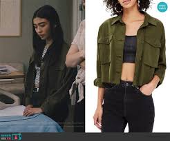 Alex S Green Jacket And Leopard Top On Light As A Feather Green Jacket Long Sleeve Striped Top Brandy Melville Jacket