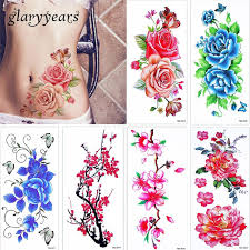 The ink drawing rose symbolizes love and a beautiful way to express one's feelings. Color Sketch Tattoo Stickers Peony Rose Plum 3d Flower Body Art Tattoos Stickers Buy At A Low Prices On Joom E Commerce Platform