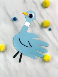 Mo Willems Inspired Handprint Pigeon Craft For Kids Craft Activities For Kids Book Themed Crafts Pigeon Craft