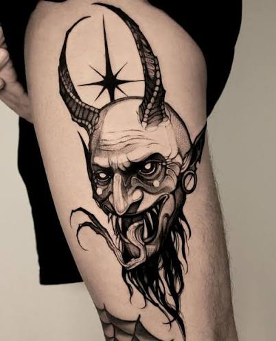 Big ol demon head, thank you for grabbing! So much fun to do • #demontattoo #demonhead #demon #blacktattooart #deviltattoo #occulttattoo #blackworkers # blackwork #sanjose #sanjosetattoos #californiatattooartist #california #californiatattoos #blackwork ...