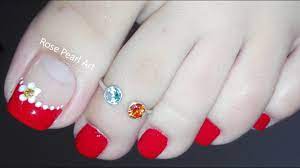 Find flower nail art from a vast selection of nail care, manicure & pedicure. Red Flower French Pedicure Nail Art Tutorial Diy Toe Nail Art Designs For Beginners Rose Pearl Youtube