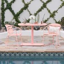 Noble House Matte Coral 3 Piece Metal Oval Outdoor Bistro Set 19817 The Home Depot Outdoor Bistro Set Bistro Set Outdoor Patio Furniture Sets