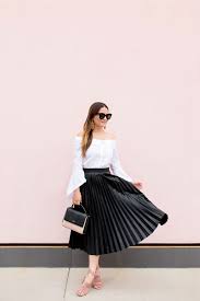 Black And White Pleated Skirt Outfit Black Faux Leather Pleated Skirt Leather Pleated Skirt Pleated Skirt Long Skirt Outfits