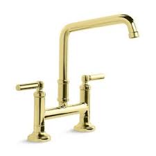 Available standard in an array of finishes including unlacquered brass and gunmetal, users have the freedom to choose pieces that cater to their discerning tastes. Kallista Quincy Two Handle Bridge Kitchen Faucet In Unlacquered Brass P25001 00 Ulb Ferguson