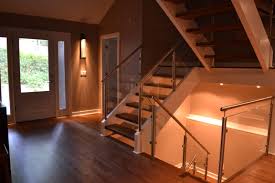 Trendy wooden floating open and wood railing staircase photo in cornwall hanging stairs. Glass Panel Railing Interior Novocom Top