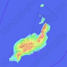 Finden der kosmopolitischen hauptstadt arrecife und eine von dem fantastischen urlaubsort. Topografische Karte Lanzarote Hohe Relief
