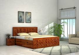 Master bedroom size for king bed india. Buy Howler Bed With Side Storage King Size Honey Finish Online In India Wooden Street Sofa Bed Design Bed Furniture Design Bed Design