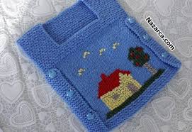 Ev Desenli Etamin Isli Mavi Bebek Yelek Nazarca Com Orgu Projeleri Boncuklu Tig Baby Knitting Patterns