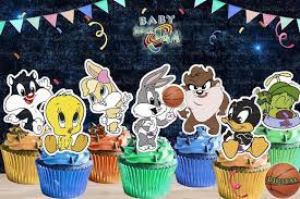 Baby Space Jam Cupcake Toppers Space Jam Birthday Baby Space Etsy Scooby Doo Birthday Party Cupcake Toppers Printable Party Decorations