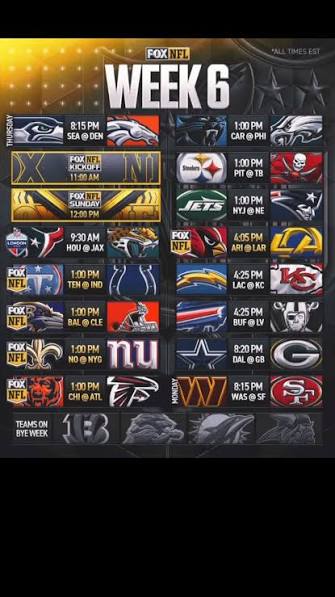 NFL week six schedule of games