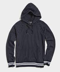 Tweed Pinstripe Double Knit Wool Hoodie In Navy Todd Snyder