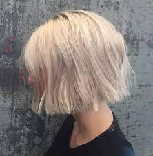 Blonde Chin Length Blunt Bob Messy Bob Hairstyles Hair Styles Short Hair Styles