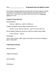 Precipitation Reactions And Solubility Worksheet And Answer Key