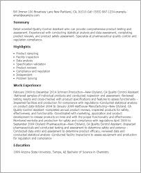 Quality control inspector resume 4. Quality Control Assistant Templates Myperfectresume