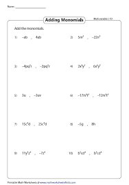 Adding Two Monomials Multivariable Worksheets Simplifying Algebraic Expressions Word Problem Worksheets