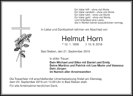 Traueranzeigen von Helmut Horn