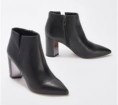 Franco sarto harmond (black stretch) women's boots. Franco Sarto Leather Exposed Ankle Booties Nest Qvc Com