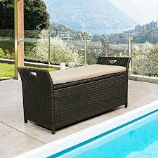 Free shipping on qualified orders. Amazon Com Iwicker Patio Wicker Storage Bench Outdoor Rattan Deck Box With Cushion Beige Kitchen Dining