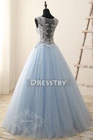 Light Blue Round Neck Tulle Lace Applique Long Prom Gown Sweet 16 Dress Sweet 16 Dresses Sweet Sixteen Dresses Sweet 16 Dresses Blue