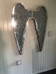 Crushed diamante square mirrored clock. Crushed Diamante Mirrored Angel Wings British Home Interiors