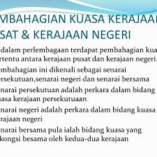 Sarawak bukannya sebuah negeri dibawah kuasa kerajaan persekutuan, sarawak bersekutu dgn malaya atas ma63 hanya utk proses dekolonisasi utk sarawak mulai. Pembahagian Kuasa