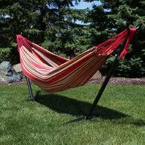 Outsunny 13' wood roman arc double outdoor 2 person hammock stand with canopy. Double Hammock And Stand Wayfair