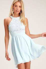 Lover S Game Light Blue Lace Skater Dress In 2021 Lace Skater Dress Light Blue Cocktail Dress Light Blue Dress Formal