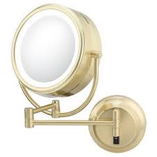 Modern Double Sided Led Lighted Hardwired Wall Magnified Makeup Mirror Brushed Brass Lighted Wall Mirror Lighted Magnifying Makeup Mirror Led Makeup Mirror